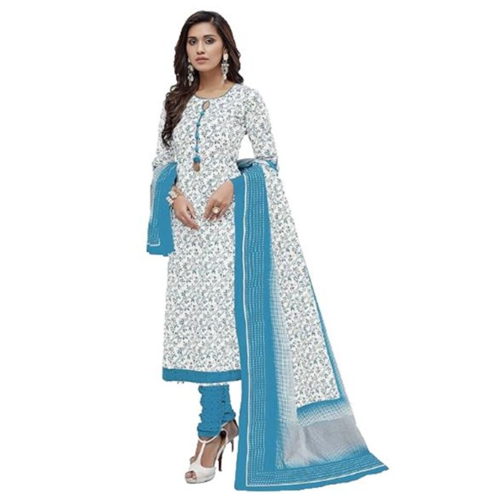 Miraan Cotton Printed Readymade Salwar Suit Blue Women's M